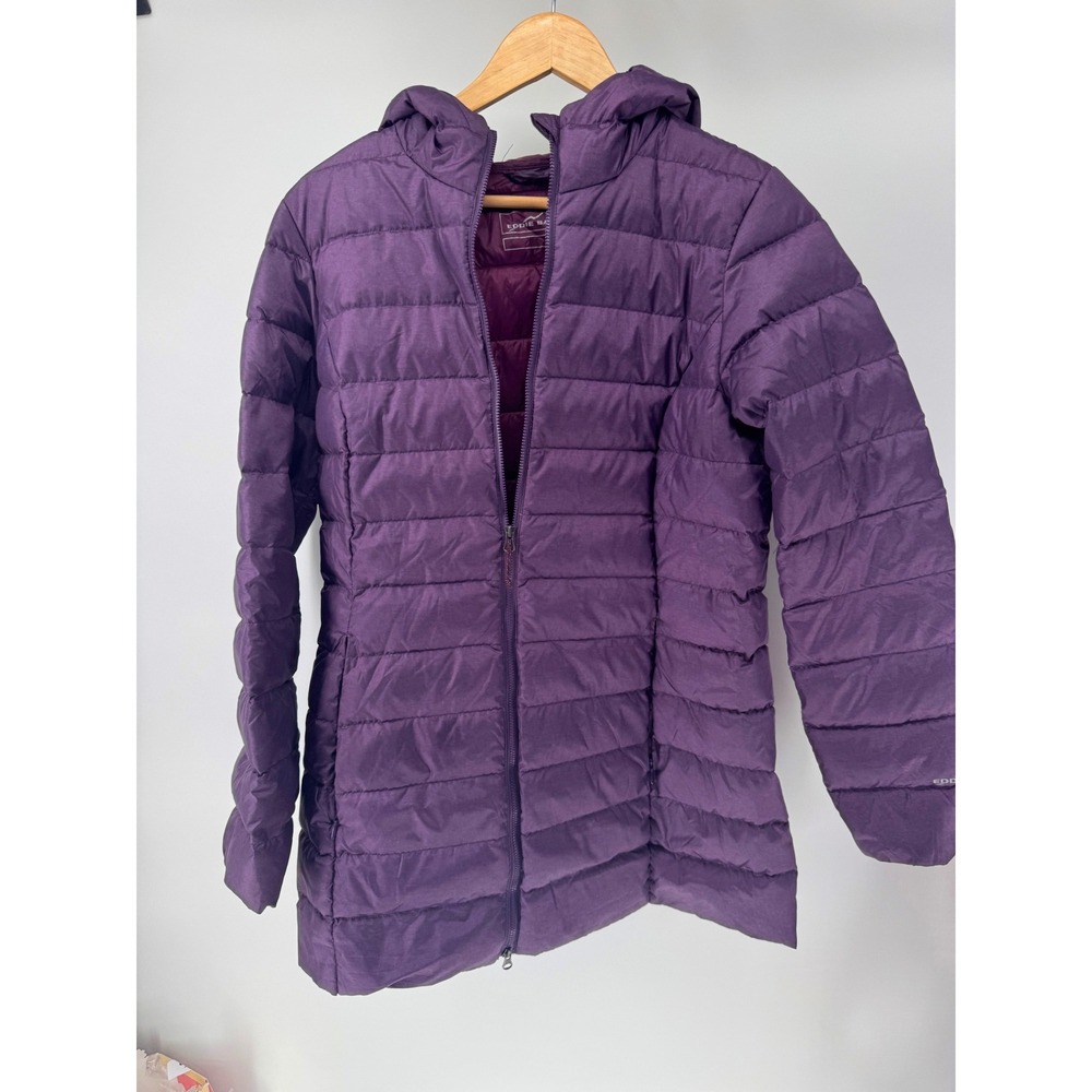 Eddie Bauer Down Puffer Jacket Women XL Hooded EB650 Purple Packable Quilted GUC